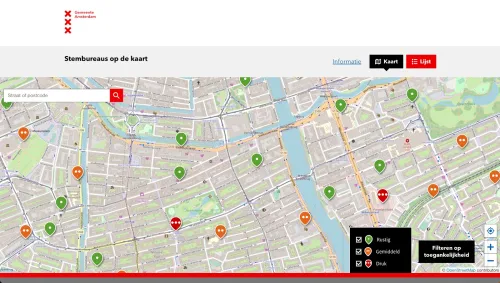 Polling stations on the map of the municipality of Amsterdam